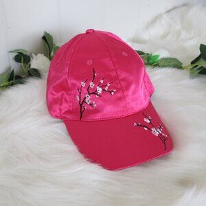 NYC | Satin Embroidered Cherry Blossom Sakura Hot Pink Cap NWT